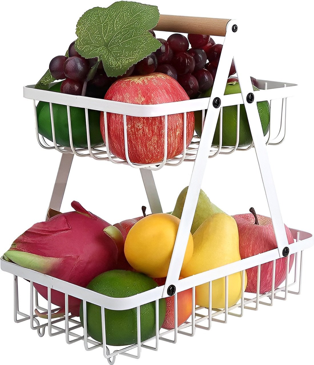 2-Tier Detachable Metal Fruit Basket Portable Kitchen Storage Organizer