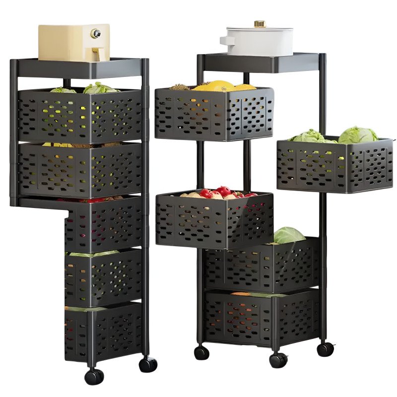 360° Rotating Multi-Layer Kitchen Storage Rack with Wheels