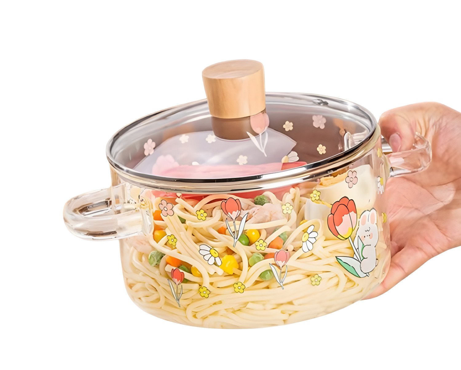 High Borosilicate Glass Pot with Double Handles and Tulip Design