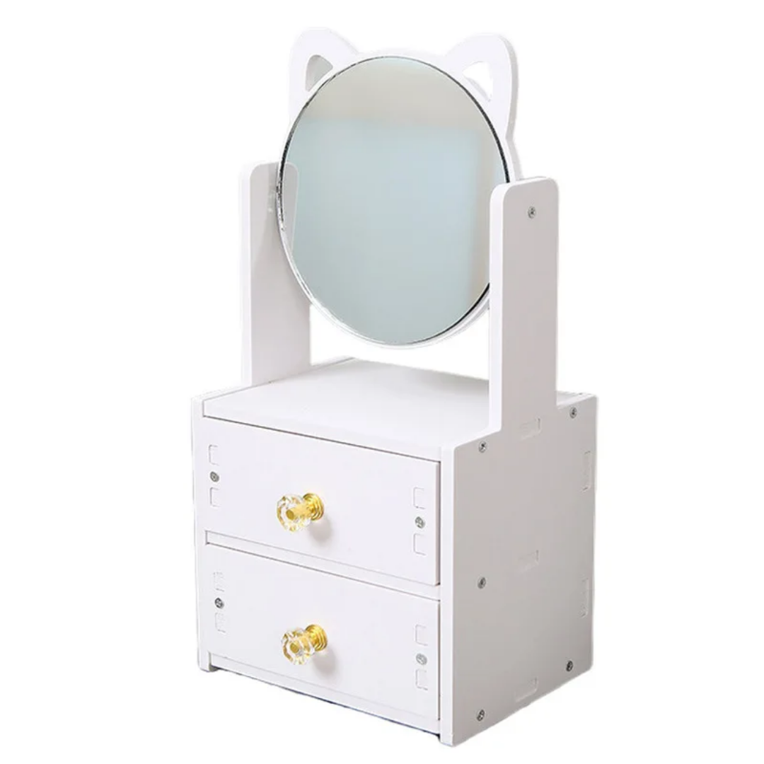 DIY Desktop Makeup Organizer with Cat-Ear Mirror & Drawers