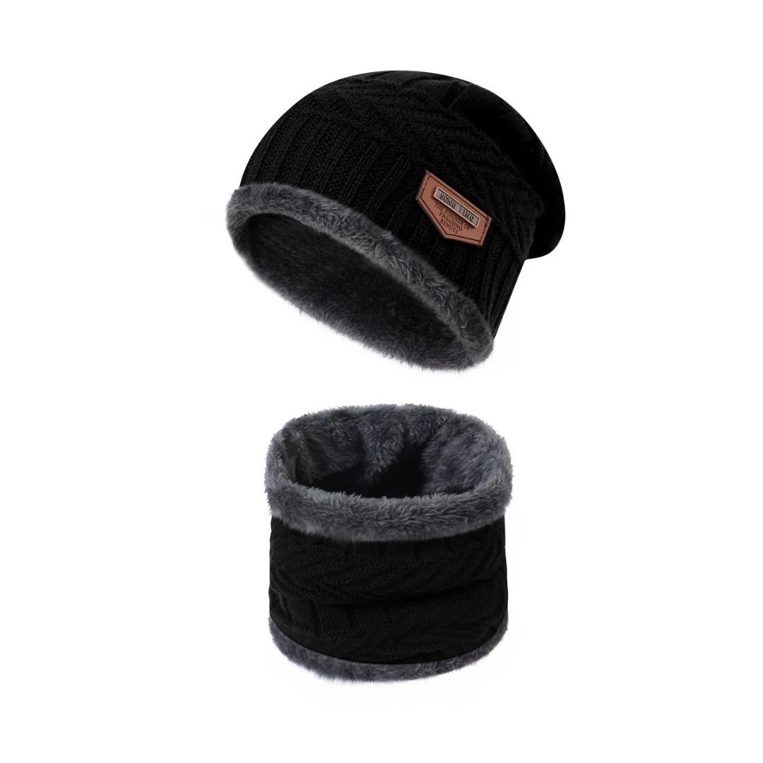 2-Piece Winter Beanie Hat and Scarf Set with Warm Fleece Lining