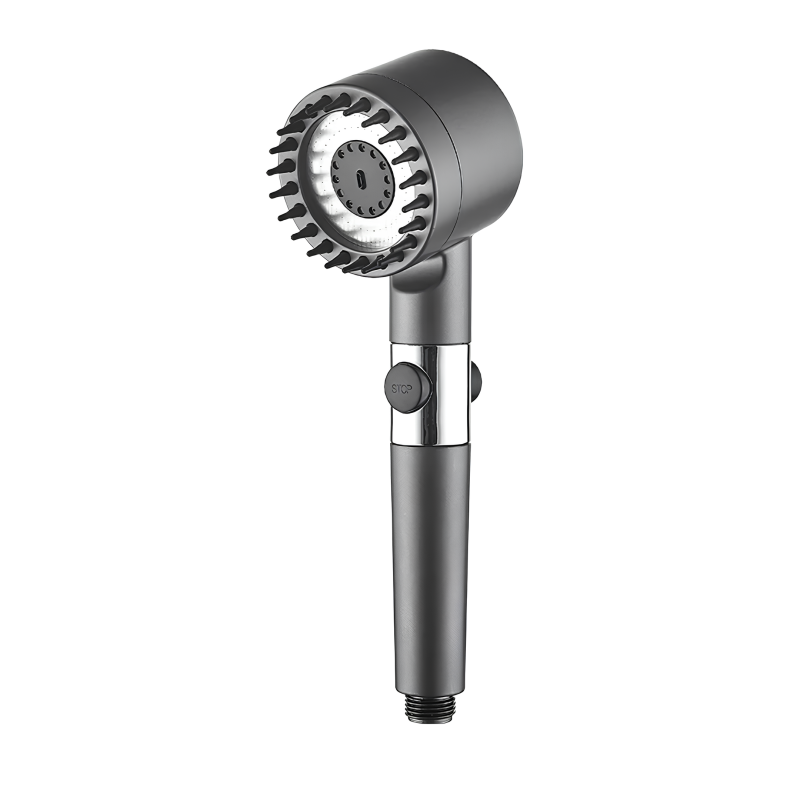 3-in-1 Turbocharged Shower Head with Silicone Massage Brush & Water Filter