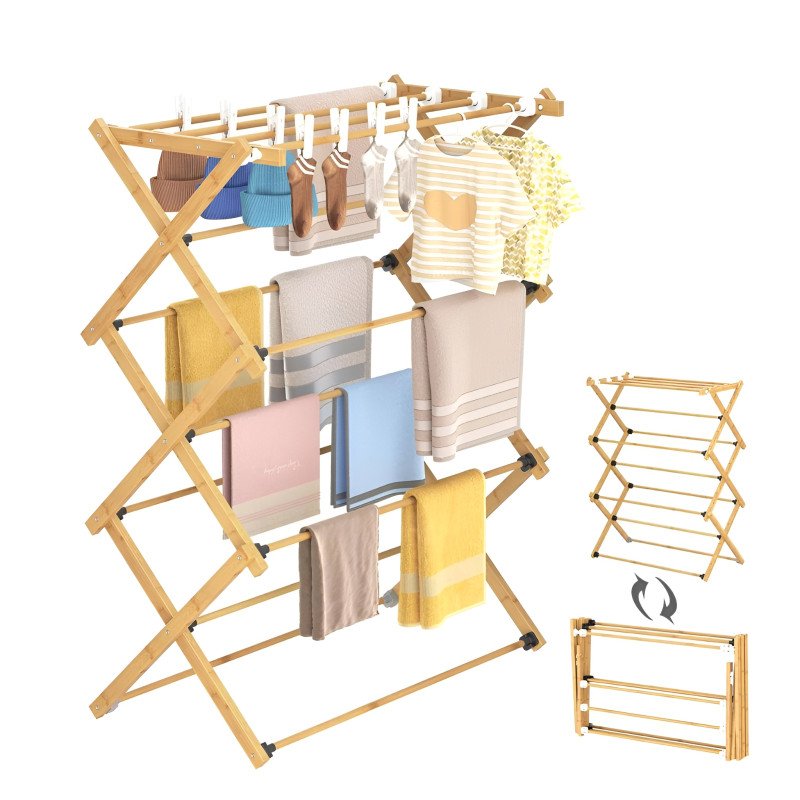 Foldable Wooden Clothes Drying Rack