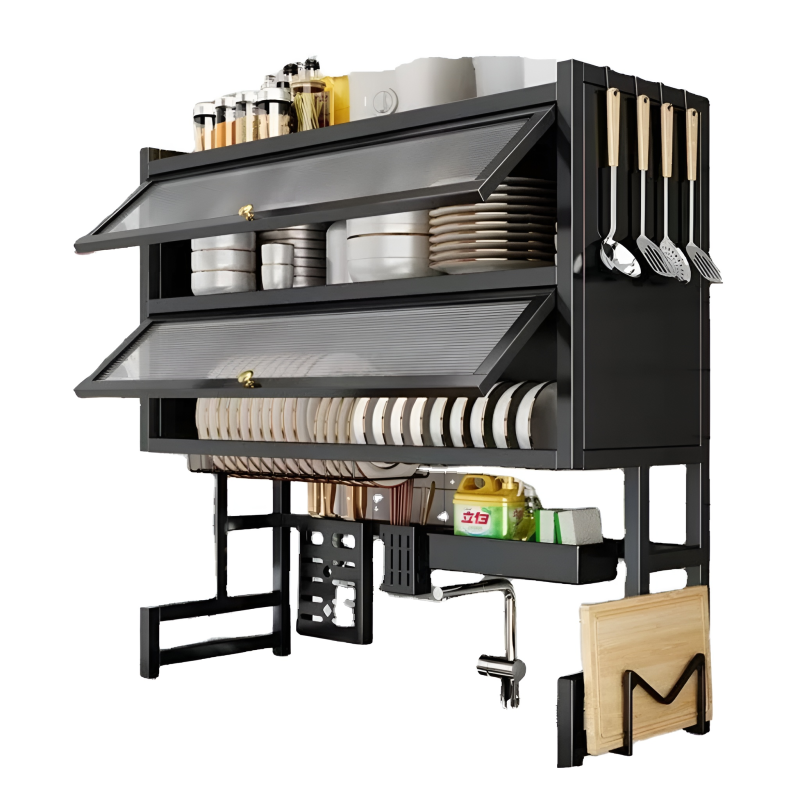 All-in-One Multi-Layer Over-the-Sink Kitchen Organizer with Dust-Proof Cabinet Doors