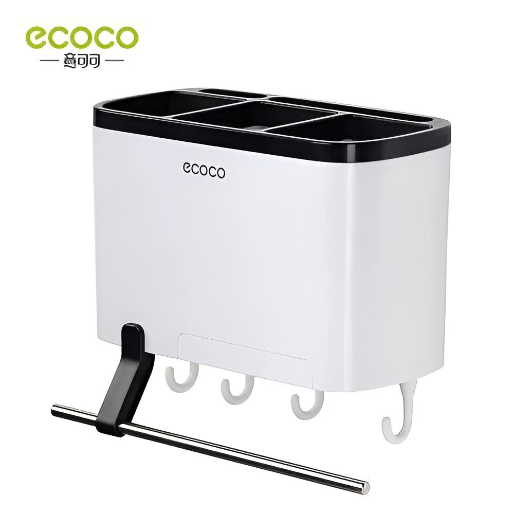 Ecoco Wall-Mounted Multi-Functional Kitchen Storage Rack with Hooks & Towel Bar