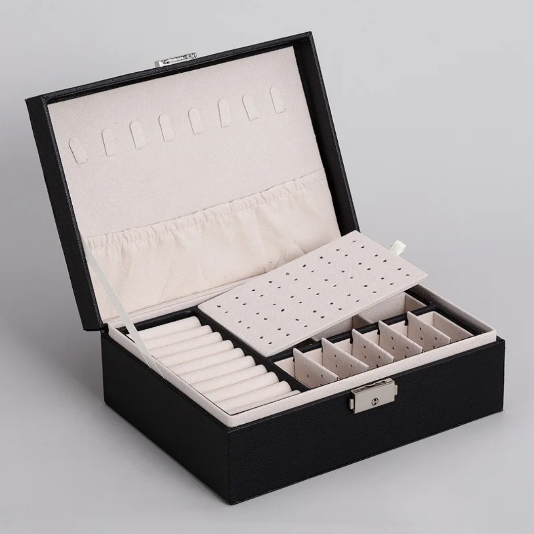 Elegant Double-Layer Jewelry Organizer Box with Safety Lock
