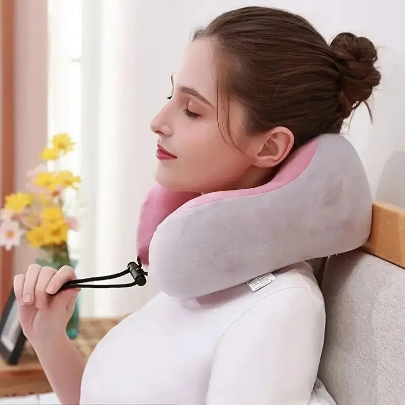 U-Shaped Electric Neck Massager Pillow with Heat, Grey and Beige
