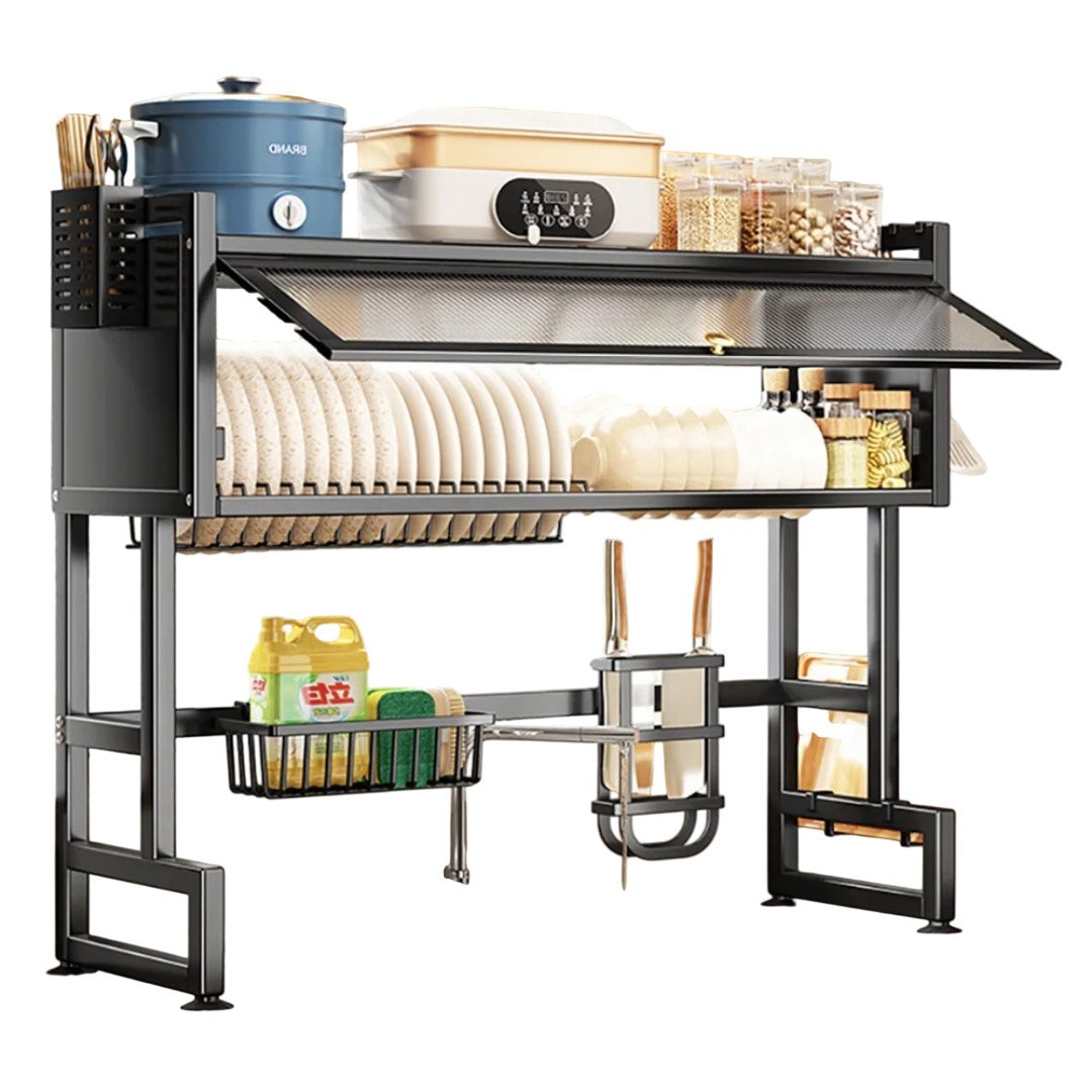 Premium Over-the-Sink Dish Drying Rack with Dust-Proof Cabinet
