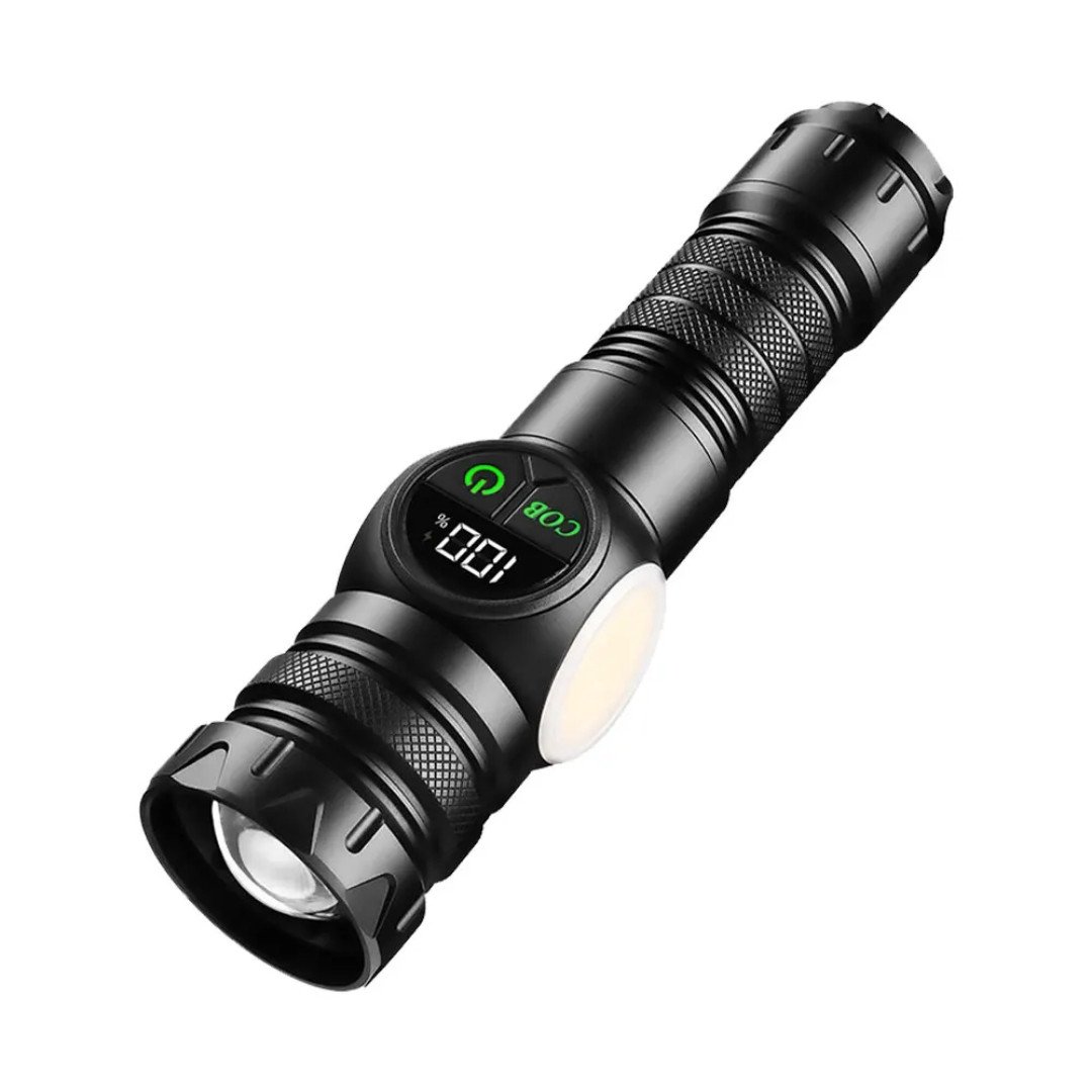 Multifunctional Rechargeable LED Flashlight with LCD Display & Magnetic Base