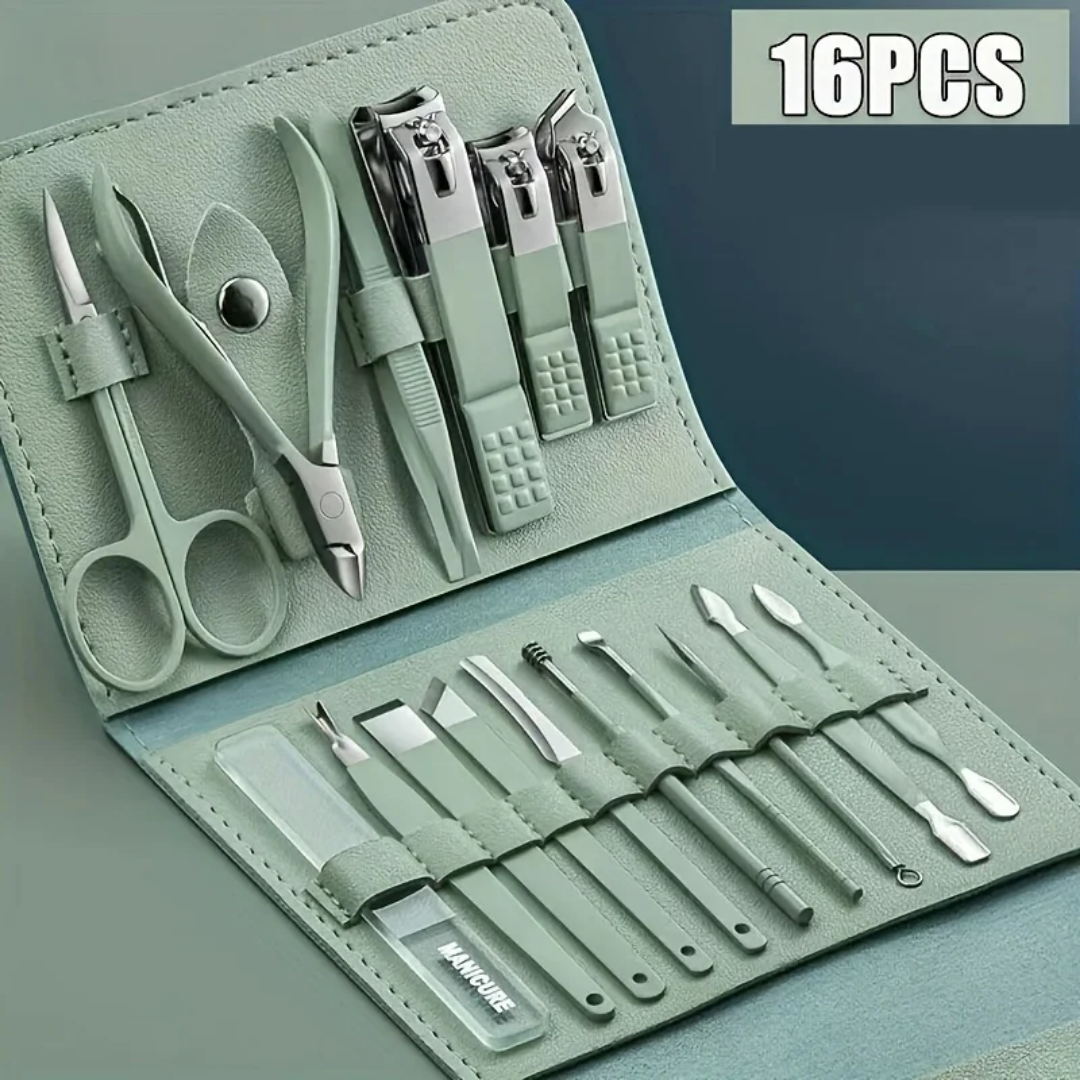 Professional 16-Piece Stainless Steel Manicure & Pedicure Grooming Kit