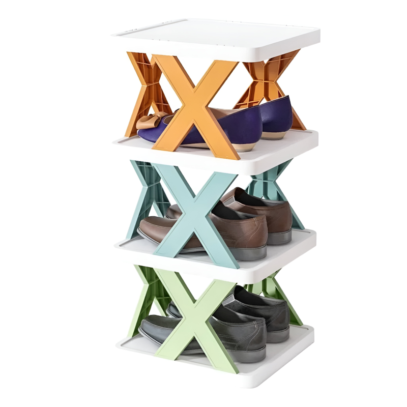 4-Tier Vertical Shoe Rack with Stackable X-Shaped Support Frame