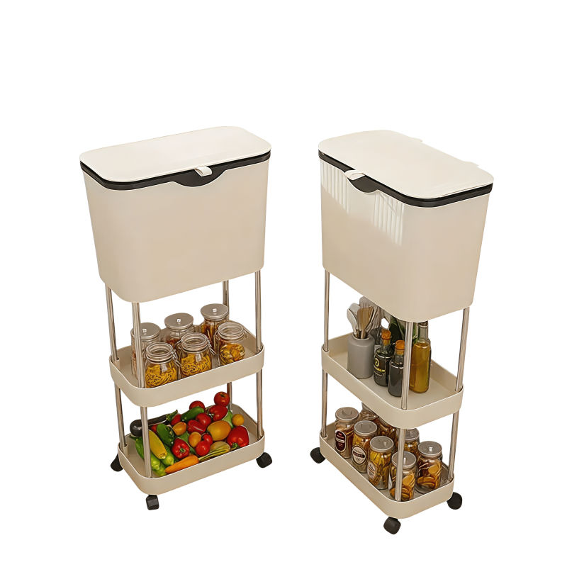 2-in-1 Smart Kitchen Trash Can & Storage Organizer with Wheels