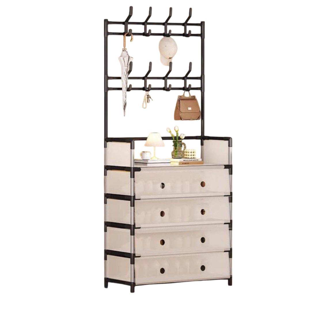 Integrated 4-Tier Shoe Cabinet and Clothing Organizer for Space Saving