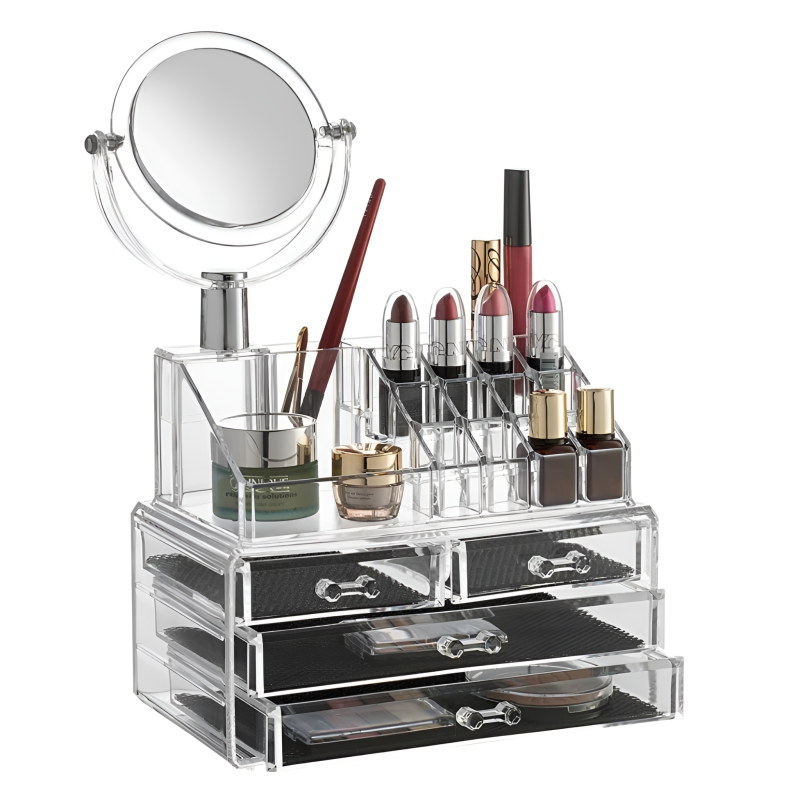 Luxury Acrylic Makeup Organizer with Integrated Mirror