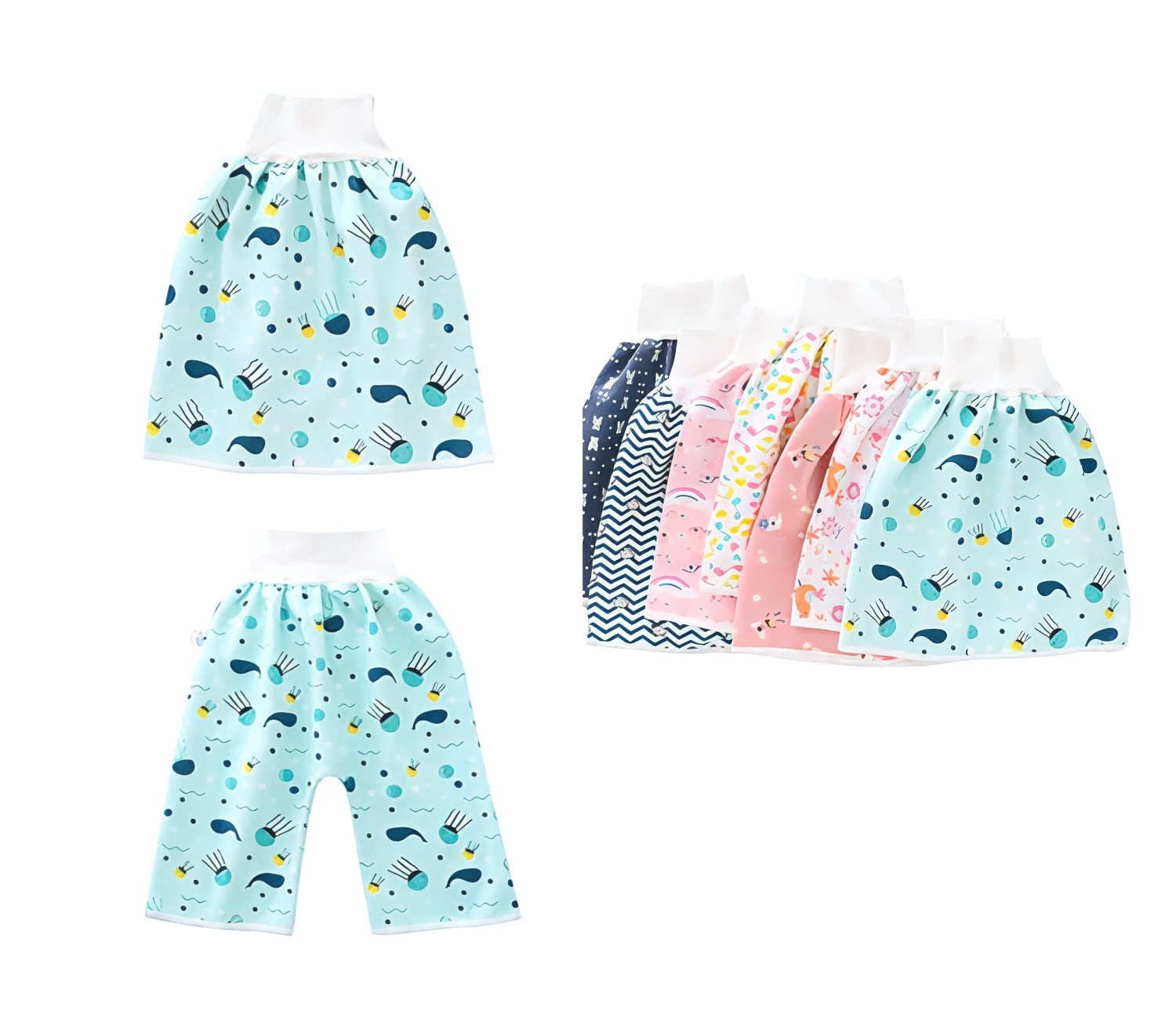 2-in-1 High-Waisted Absorbent Baby Diaper Skirt & Shorts