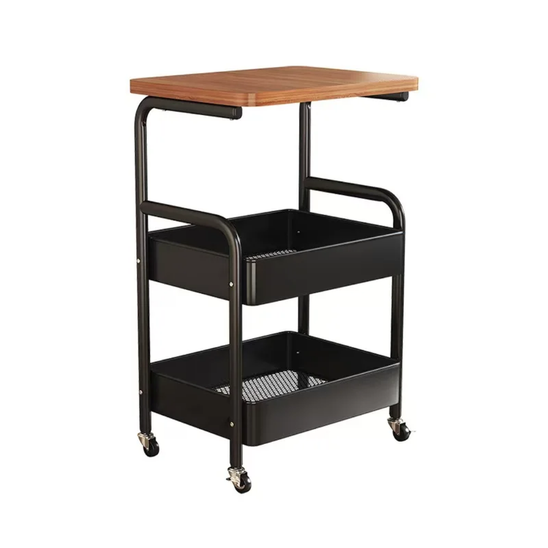 3-Tier Rolling Utility Cart with Wooden Top