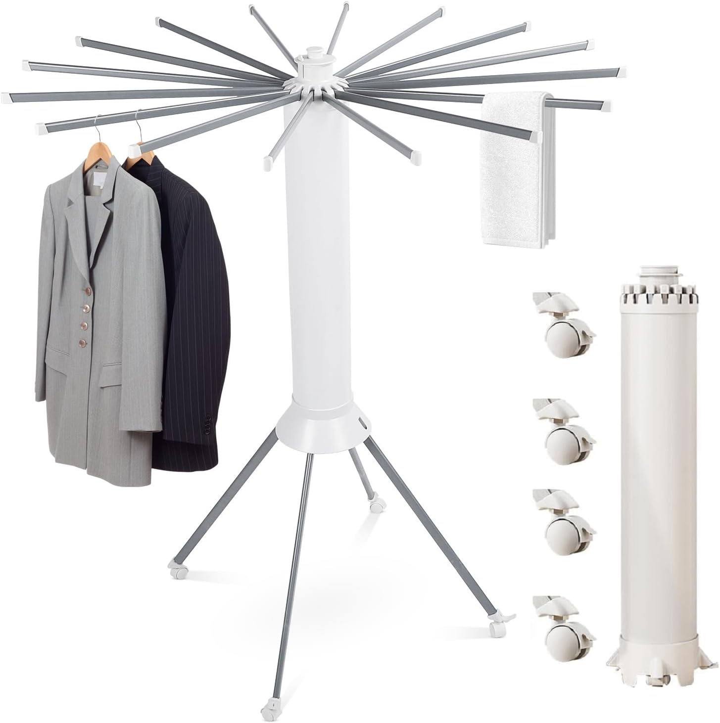 Foldable Rotary Umbrella Clothes Drying Rack with Wheels