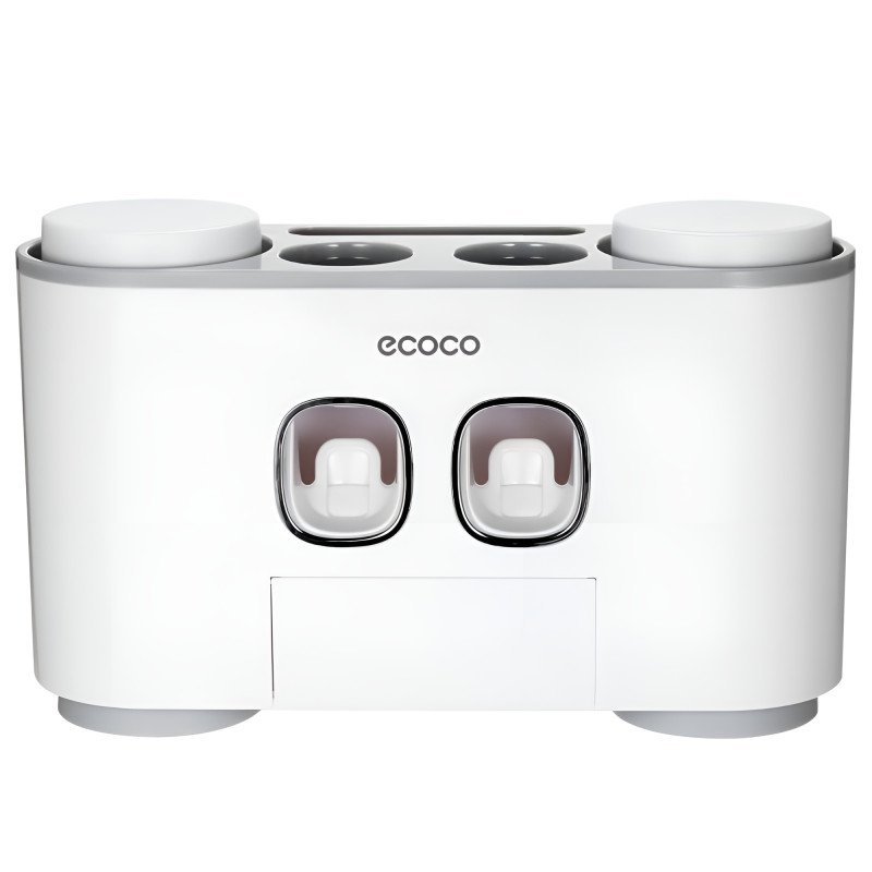 Wall-Mounted Automatic Double Toothpaste Dispenser & Toothbrush Holder