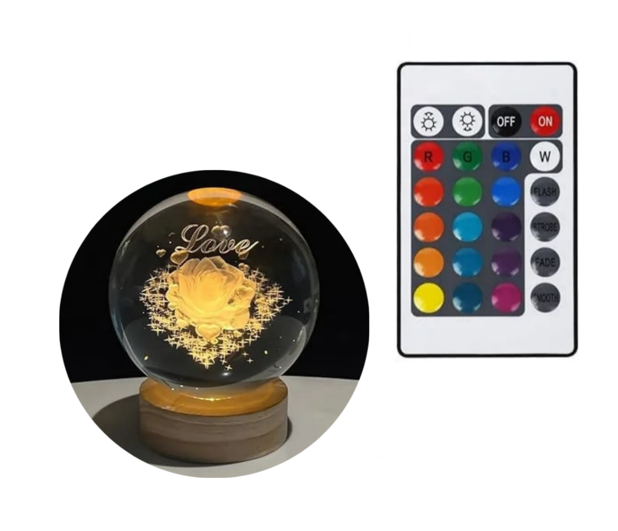 3D Luminous Crystal Ball Lamp with Wooden Bas.
