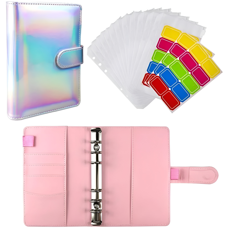 Holographic PU Leather Budget Wallet with Zipper Pockets for Financial Organization