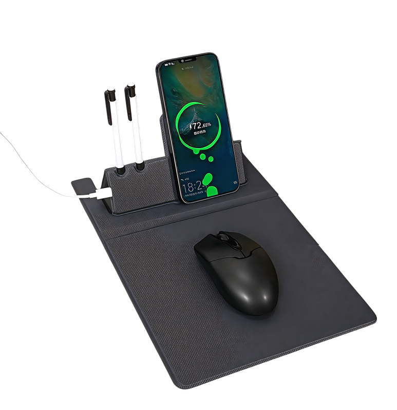 3-in-1 Multifunctional Wireless Charging Mouse Pad with Phone Holder & Pen Organizer