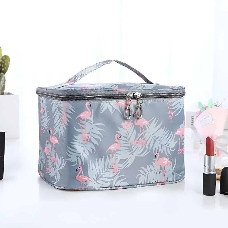 Portable Large Capacity Flamingo Print Makeup & Cosmetic Bag