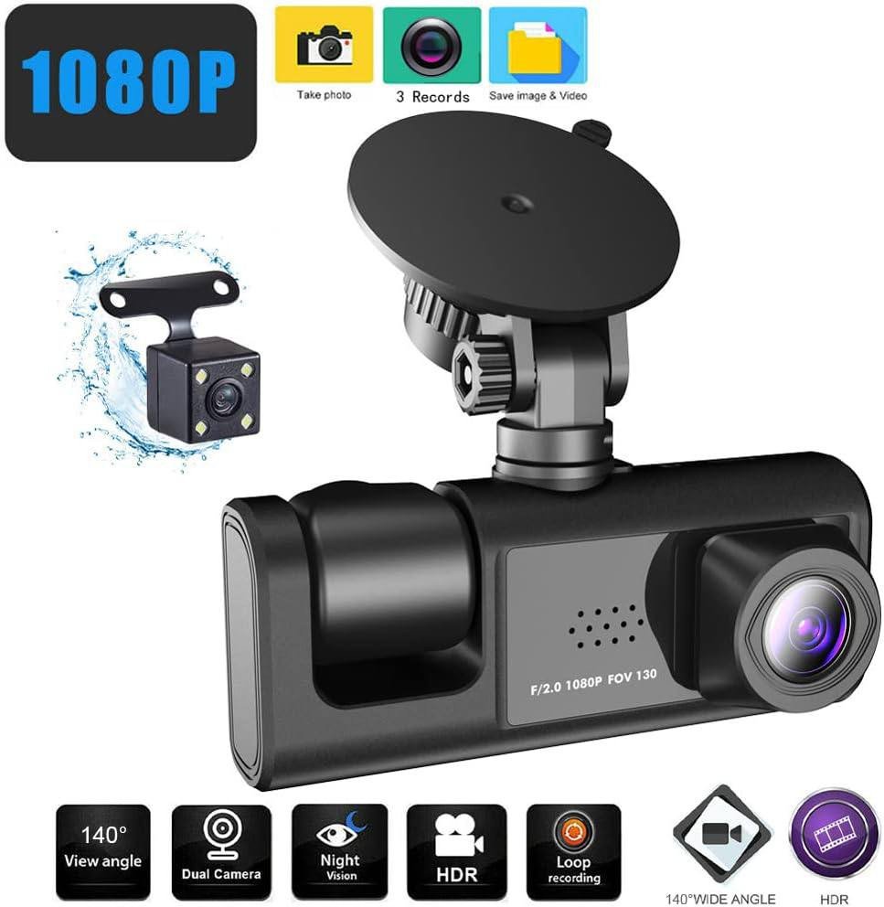 1080P Full HD Dual Dash Cam with Night Vision and HDR