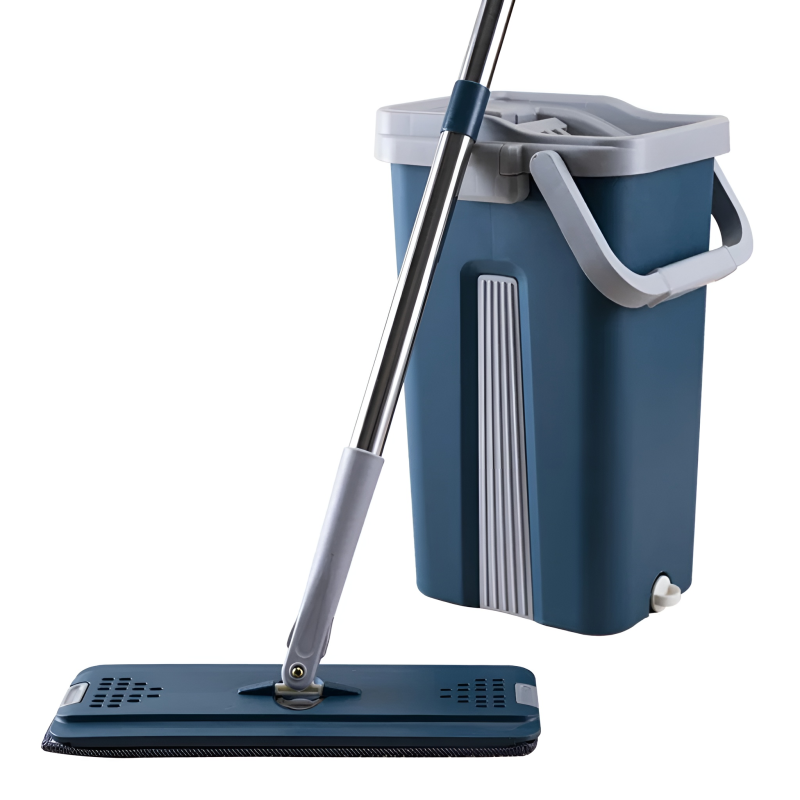 Hands-Free Flat Mop & Bucket System with Microfiber Pads