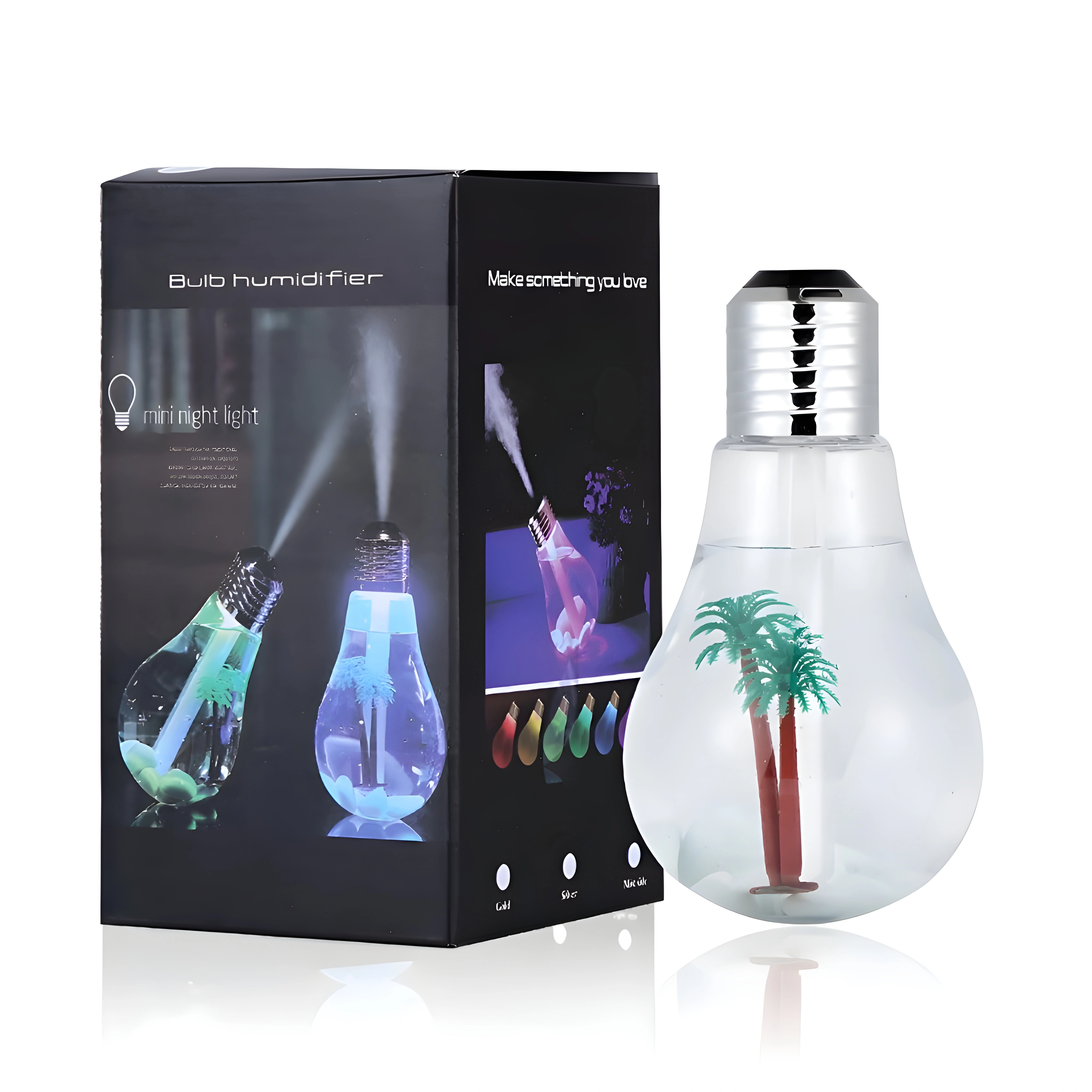 USB Ultrasonic Bulb Humidifier with 7-Color LED Night Light