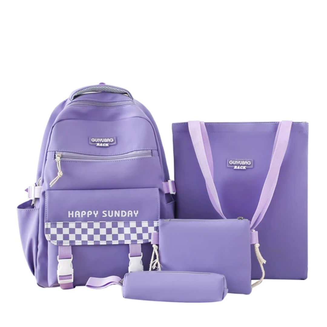 4-in-1 Stylish "Happy Sunday" School Backpack Set
