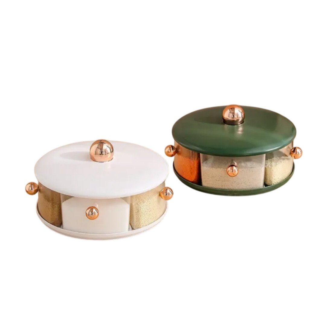 Luxury 360° Rotatable 5-Grid Seasoning Organizer with Rose Gold Accents