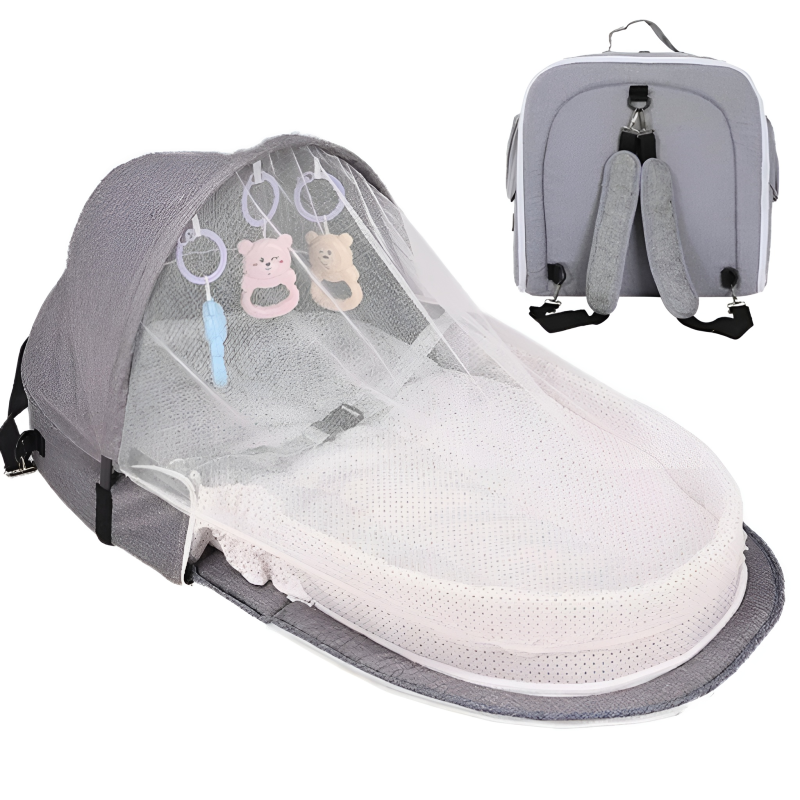 2-in-1 Portable Folding Baby Travel Bed and Diaper Bag with Mosquito Net