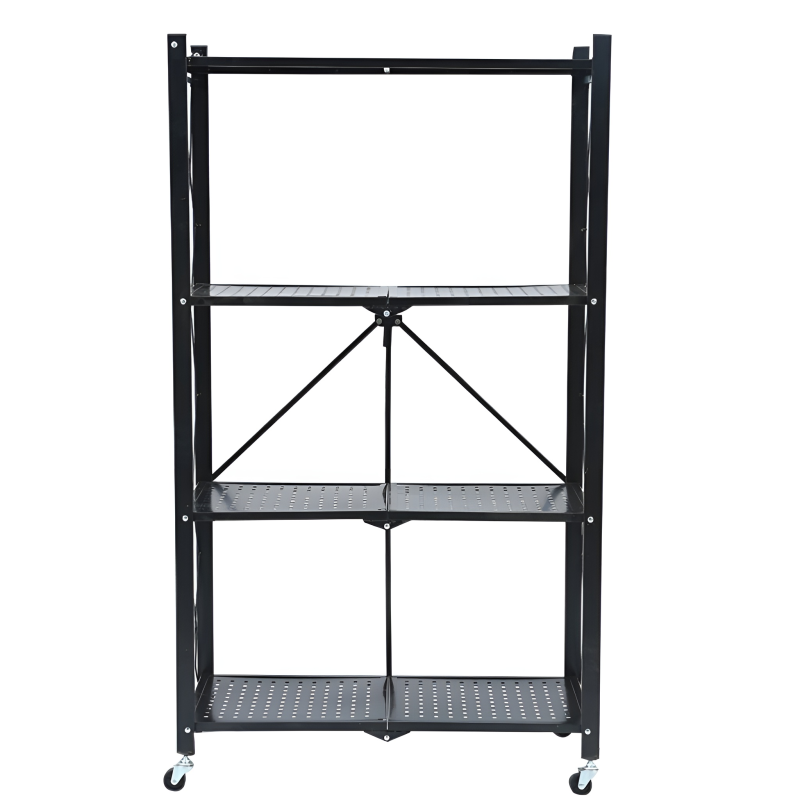 4-Tier Heavy-Duty Foldable Storage Rack with Lockable Wheels