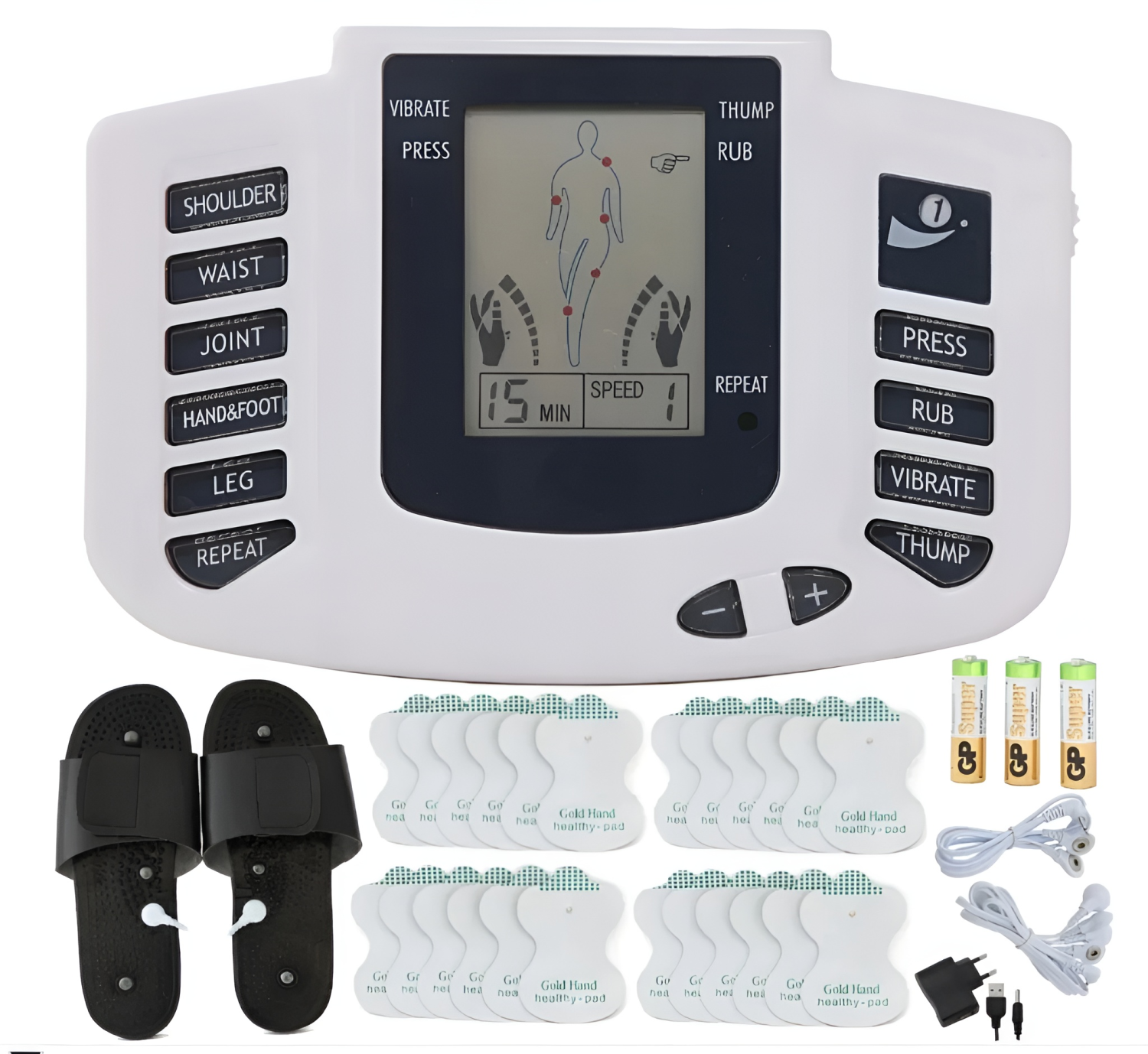 Digital EMS TENS Therapy Machine with Massage Slippers and Electrode Pads