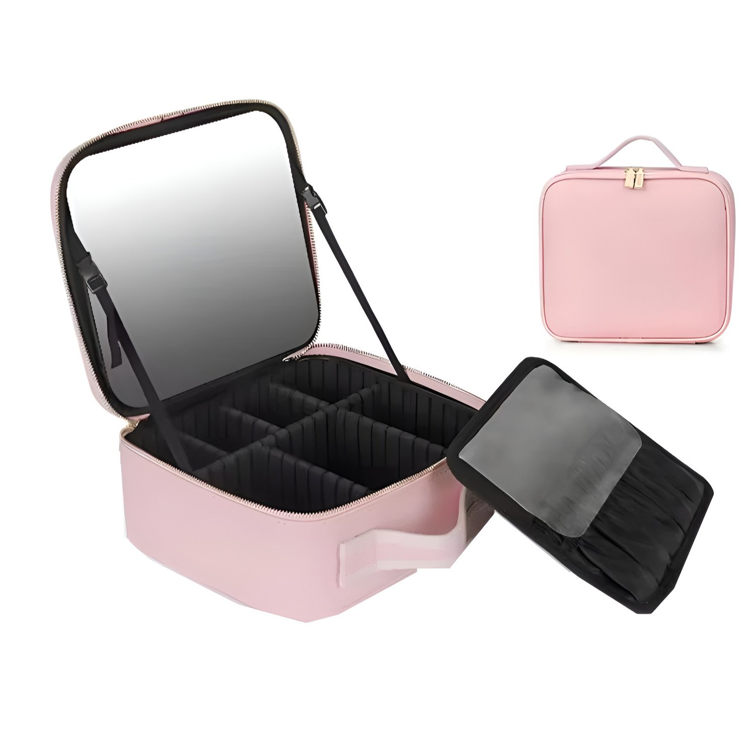 Professional Portable Travel Makeup Case with Large Mirror & Adjustable Dividers