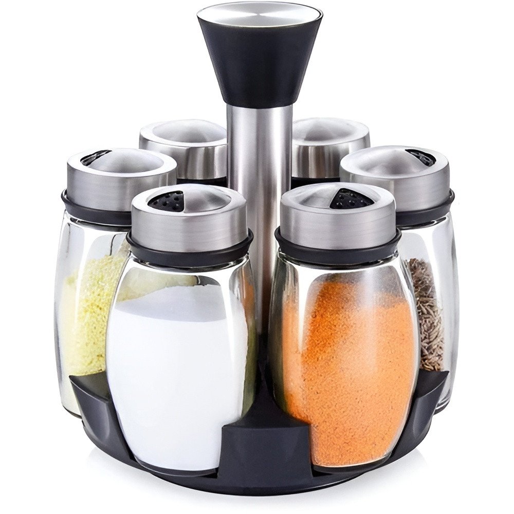 360° Rotating Glass Spice Rack & Condiment Jar Set