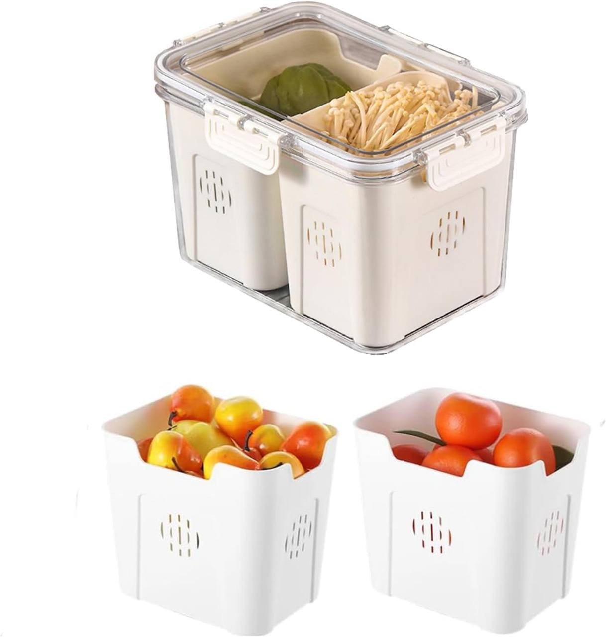 Multi-Functional Double-Layer Fresh-Keeping Container with Removable Drain Baskets