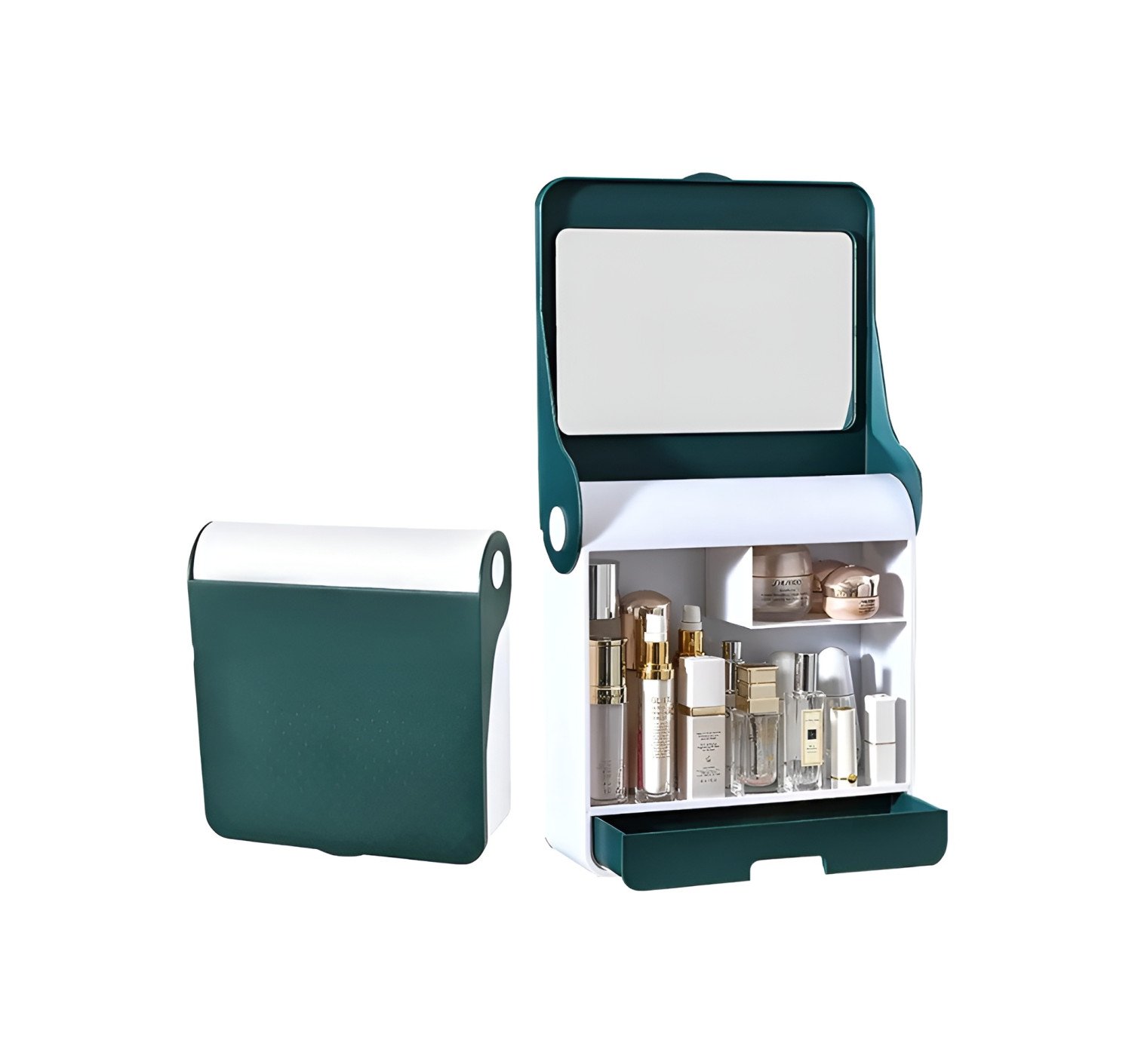 Elegant Cosmetic Storage Rack with Built-in Mirror
