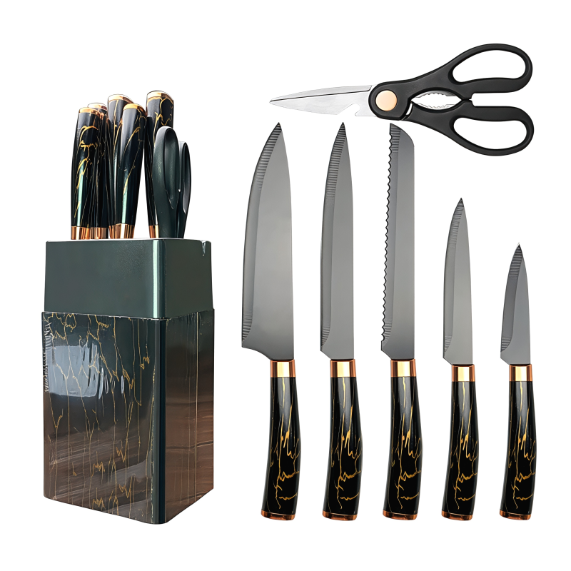 7-Piece Kitchen Knife Set with Elegant Marble Acrylic Stand