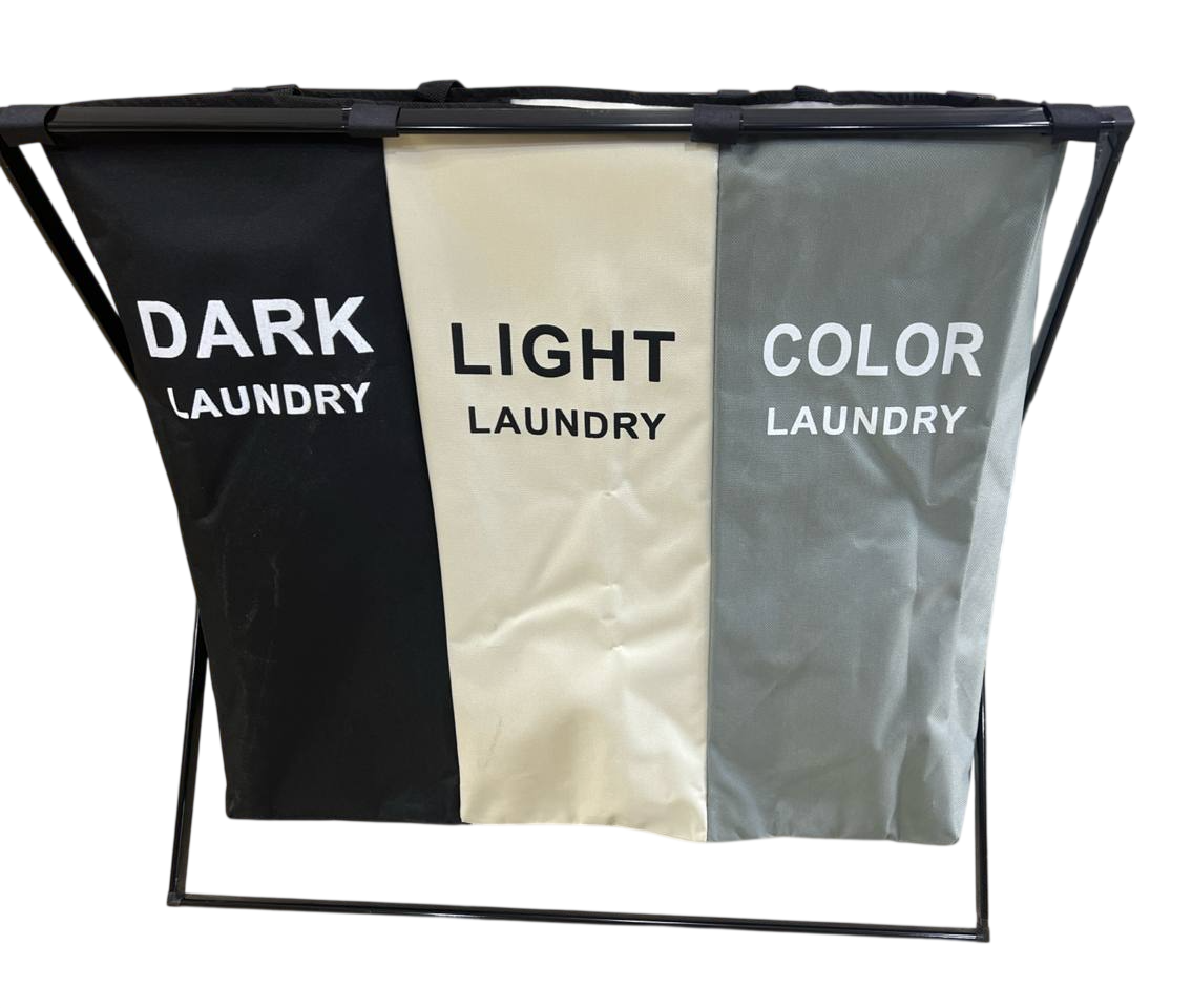 3-Section Foldable Laundry Hamper with Heavy Duty Metal Frame