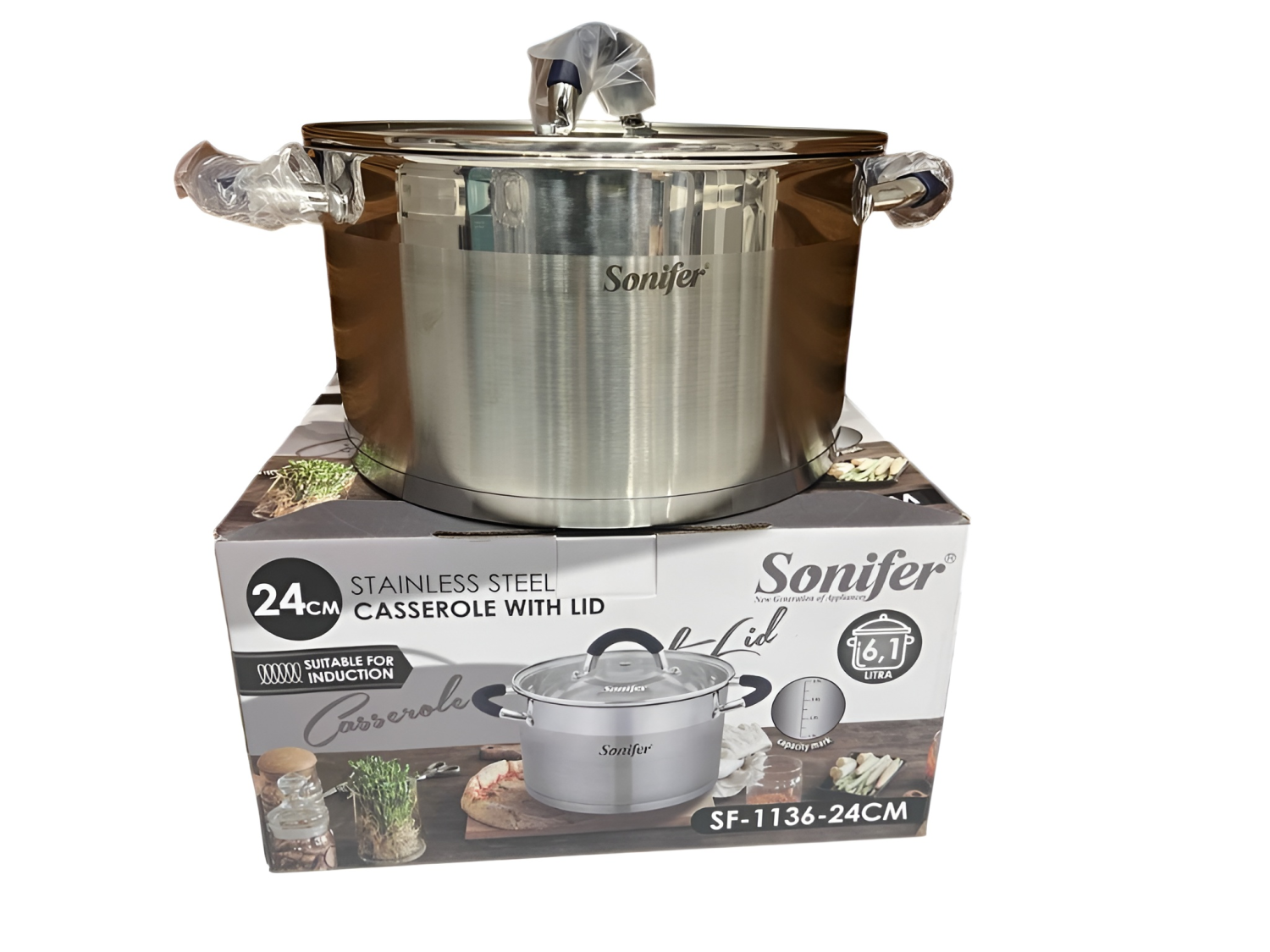 Sonifer Stainless Steel Casserole Pot 24cm 6.1L